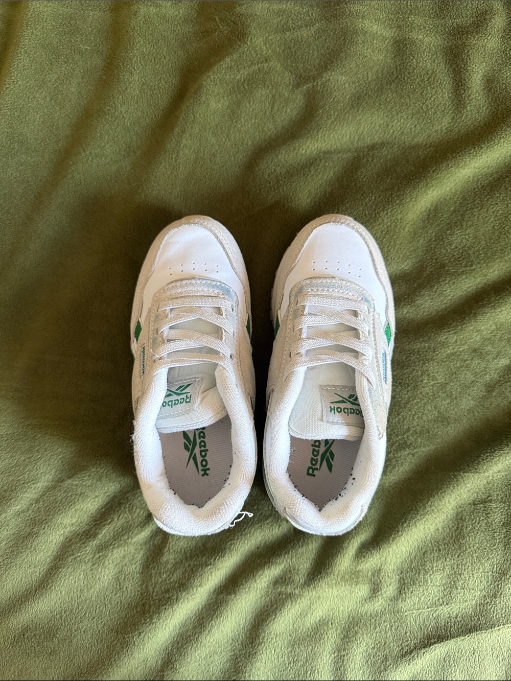 Reebok Kids White Sneakers with Green Accents